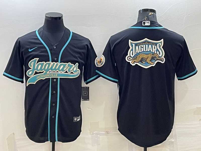 Men%27s Jacksonville Jaguars Black Team Big Logo With Patch Cool Base Stitched Baseball Jersey